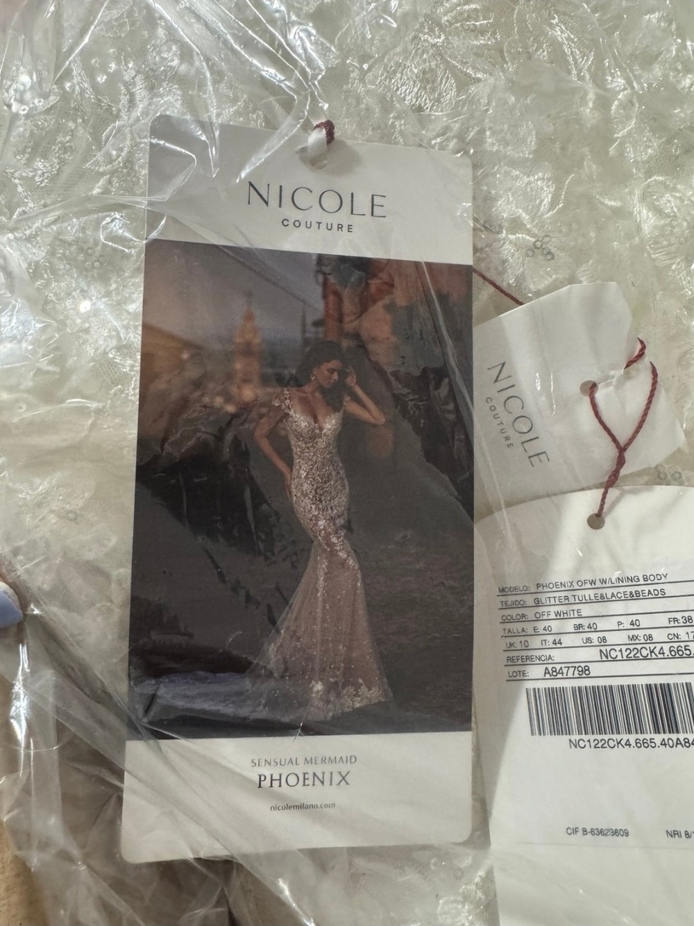 Nicole Milano Pheonix Ivory Lace Mermaid Wedding Gown Size 8 Nwt - Picture 5 of 7